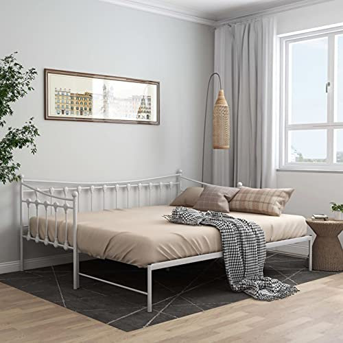 ARKEM Divano Letto Singolo in Metallo Struttura Letti e Basi in Ferro Battuto per Adulti,Telaio Divano Letto Estraibile Bianco in Metallo 90x200 cm