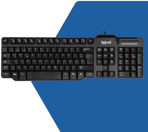 iggual Teclado CK-ID-DNI SMARTcard con Lector de Tarjetas DNI SIP Integrado- Distribución QWERTY Español 105 Teclas -Conexión USB. Compatible Windows