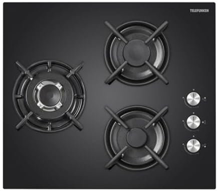 TELEFUNKEN Plaque gaz TGV3C, 3 foyers, Verre noir, Allumage une main