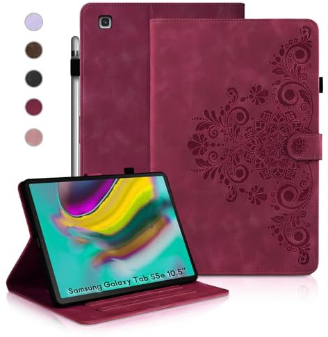 Auslbin Galaxy Tab S5e Hülle (2019) 10.5, Retro Tab S5e 10.5 T720/T725 Schutzhüllen im einfarbig, geprägten Stil, magnetisches Schnallen Design, Standfunktion, Rot