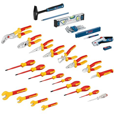 Bosch Professional Set di utensili manuali misti, 37 pezzi (incl. 21 utensili manuali VDE e 16 utensili manuali aggiuntivi, pratici ed ergonomici, in L-BOXX)