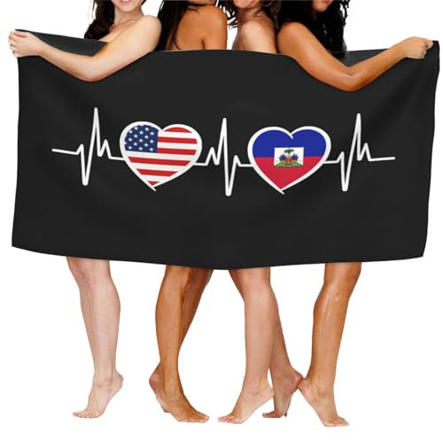 Schwimmhandtücher Amerika Haiti Flagge Strandtuch One Size Fitnesshandtuch Tragbar Badehandtuch 80X130Cm Für Sport, Picknick, Wandern