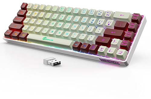 GEODMAER Tastiera da gioco wireless al 65%, tastiera da gioco retroilluminata ricaricabile, 68 tasti, ultra-compatta, anti-ghosting, senza conflitti, per PC, laptop, PS5, PS4, Xbox One, Mac Gamer