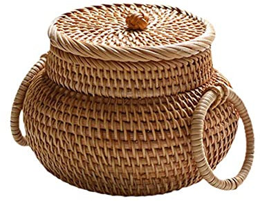 Ainiupi Runde Rattan-Box, Weidenkorb mit Deckel, Brotkorb, Aufbewahrungskorb, Weidengeflecht, Korb für Brot