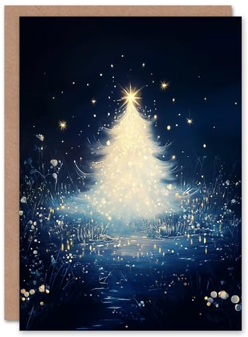 Wee Blue Coo Greeting Card Bright White Tree Magical Forest Lake Night Blank For Him Or Her Art Xmas Christmas Card