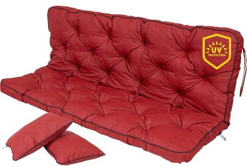 TexDeko® Bankauflage mit Rückenlehne für Hollywoodschaukel 180 x 50 x 56cm Gartenschaukelkissen gemütliche Sitzauflage Gartenbankauflage Polsterauflage wasserabweisend UV-beständig (Bordeaux)