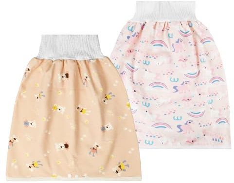 Aolso Baby Trainingshose, 2 Stück Hohe Taille Baby Töpfchen Trainingshose, Windelhosen für Kinder, Baumwolle, Waschbar und Wiederverwendbar, 4-12 Jahre alt(Regenbogenpferd/Rosa Bär)