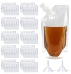 Drink Pouches 50 Pack 100ml,Pouches for Liquid,Alcohol,Juice,Plastic Hip Flask,Reusable Bags for Party,Picnics,School Lunch,Travel,Sports- Festival Accessories,Durable Storage for Kids & Adults