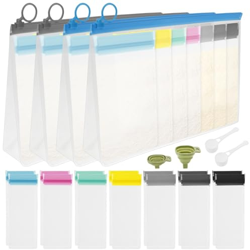 RHAIQBVC 50 Pcs Protein Powder Travel Container Set Reusable Powder Supplement Travel Container Kit with Funnel and Measuring Spoon for Traveling Workout Fitness Portion Control