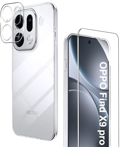 Rojeuinn hülle für Oppo Find X9 Pro + 1 Stücks panzerglas +1 Stücks Kamera-Schutzfolie 9H Härte Ultra-klar Displayschutzfolie，Soft Matte Schutzhülle Handy Case-Transparent