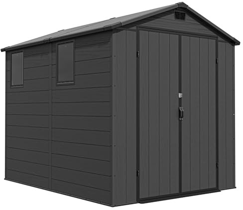 TRIUMPHKEY 1,8 x 2,4 m Gartenhaus, Kunststoff-Gartenhaus, Wetterfest für Fahrrad, Werkzeuge, Dunkelgrau