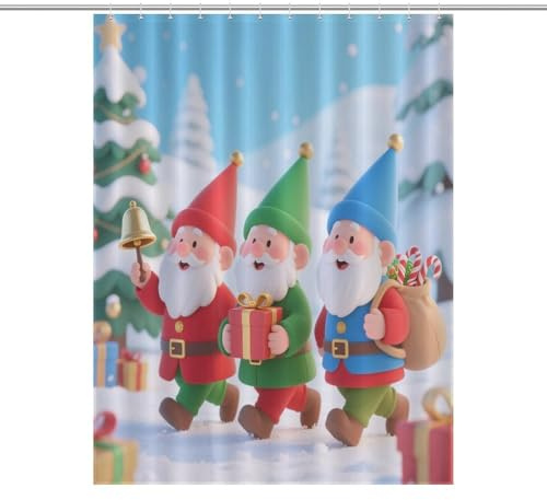 YUXBVKRS Christmas Gnomes Print Shower Curtains for Bathroom, Waterproof Shower Curtain Set with 12 Hooks, Polyester Fabric Bath Curtain for Bathroom Decor 136x180cm