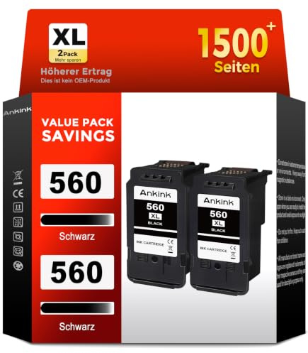 ANKINK Kompatibel Druckerpatronen Ersatz für Canon PG-560XL 560 XL PG560 | Tintenpatrone Patrone für TS5350 TS5350a TS5350i TS5351 TS5351a TS5352 TS5353 TS7450 TS7451 TS7450i Drucker (Schwarz 2 Pack)