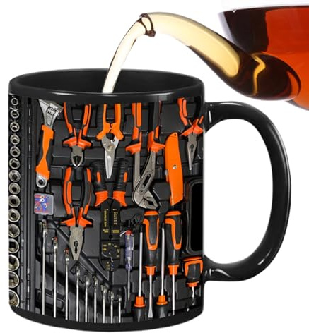 Byzieir 350ml Kaffeetasse Mechaniker Werkzeug, 9.5x8cm Werkzeugbecher Aus Keramik, Mechaniker Werkzeug Tasse, Mechaniker-Werkzeugtasse Mit Henkel Für Ingenieure, Männer, Ihn, Papa