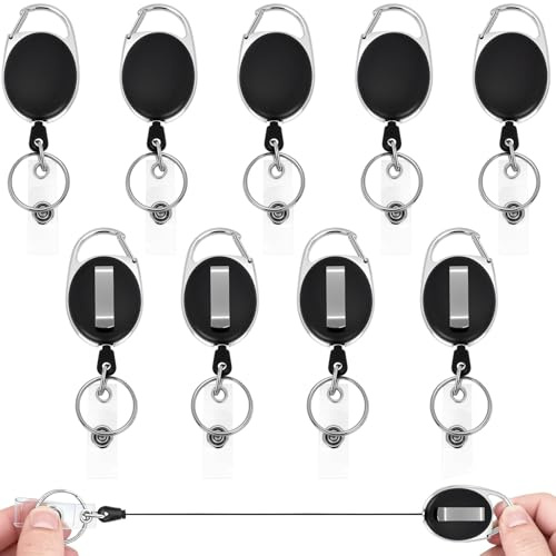 Yonality Llavero Retractil Con clip para cinturón, Llavero retractil 10 piezas extensible con Cordón de Extensible de 63 cm soporte, Para funda tarjeta identificación portatarjetas colgante