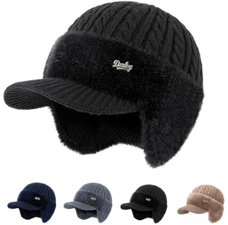 Gafutozm Therm Mütze Damen Herren, 2026 Winter Wärme Komfort Leicht 3-in-1 Strickmütze mit Schirm Ohrenklappen Kunstfellfutter