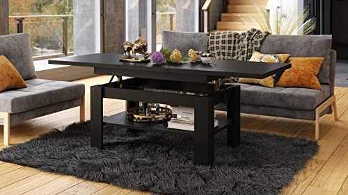 designimpex Rio Couchtisch ausziehbar höhenverstellbar 130/170 cm in Schwarz Matt modern Ablage Wohnzimmertisch Esstisch Beistelltisch Sofatisch Couch Tisch Living Room Table Wohnzimmer