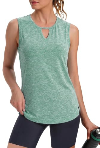 Crewhpo Sport Top Damen Tank Top Sommer Ärmelloses Sportshirt Fitness Oberteil Laufshirt Wandershirt Atmungsaktiv Yoga Shirt mit Netzeinsatz Schnelltrocknend S-XXL