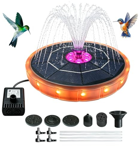 Fontaine Solaire Extérieur, Fontaine Solaire LED Colorée 3,8 W, Fontaine Solaire Flottante pour Extérieur, 100-200 L/H, 6 Buses Et 4 Tubes Fixes, Pompe À Eau pour Étang, Piscine, Étang À Poissons