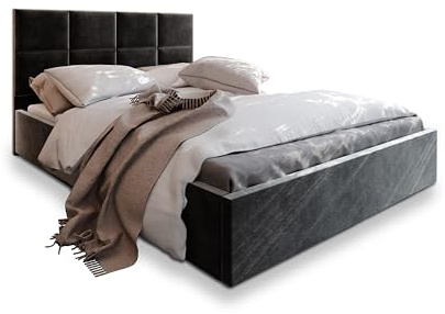 Masseno Polsterbett LIMENA 120x200 cm, Doppelbett, Bettkasten, Stauraum, Lattenrost Und Kopfteil - Schwarz, Kronos 07