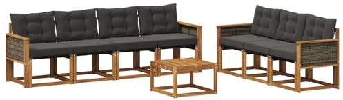 vidaXL Outdoor-Sofagarnitur mit Kissen 8 pcs Natürlich und Schwarz, Moderner Garten-Sofa, strapazierfähiges Outdoor-Sektionen-Set, bequemes Terrassenmöbel, ideal zum Entspannen