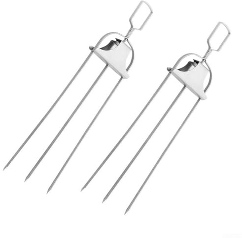 Yelvera Stainless Steel Three Prong Skewer With Push Rod For Grilling Skewered Foods Including Chicken Breast Pork Tenderloin And Asparagus(2 Grill Forks)