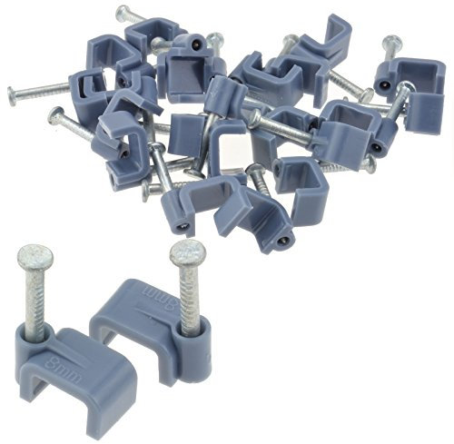 FLAT Grey 8mm Cable Clips for 1mm2 Twin & Earth Cables [20 Pack]