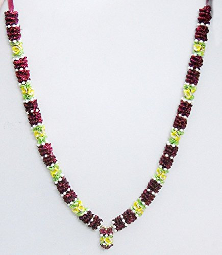 Magenta & Golden Large Big Ribbon Artificial Floral Garland Hindu God Mala India