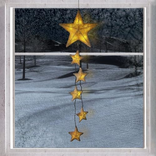 Sisalsterne Lichterkette 15 LEDs Beleuchtung Dekoration Weihnachten XMAS wohnen, Farbe:weiß