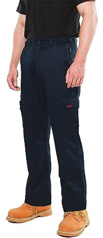 BKS Mens Combat Cargo Work Trousers Size 28 to 56 with Knee Pad Pockets in Black or Navy (36W / 29L, Navy)