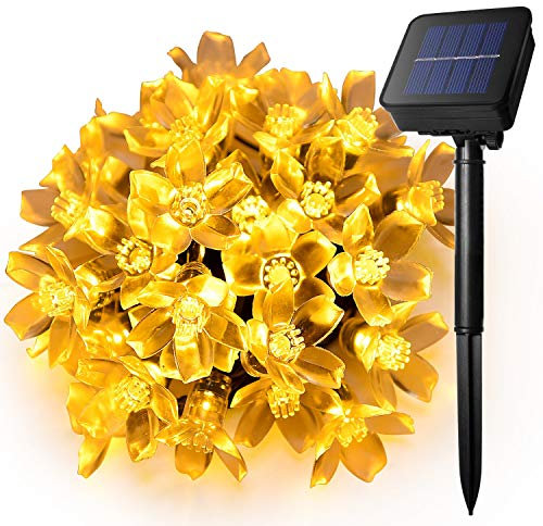 KINGCOO Solarlampen Blumen Schnur Lichter Außen, Wasserdicht 23ft/7m 50 LED Pfirsichblüte Kirschblüte Solar Lichterkette für Gärten Häuser Hochzeit Weihnachtsfeier Dekorationen(Warmweiß)