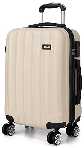 Kono Hartschale Trolley Koffer 4 Rollen Reisekoffer Gepäck (Beige, L)
