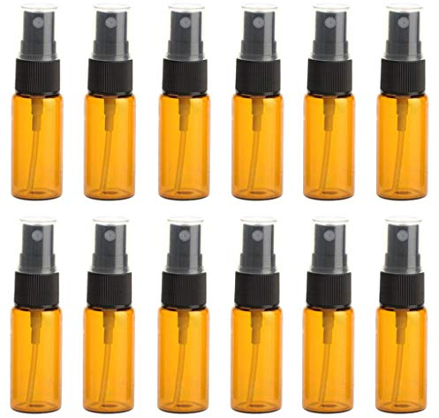 Lot de 12 flacons vaporisateurs vides en verre ambré avec buse noire et bouchon transparent pour maquillage, eau, parfum, échantillons cosmétiques - Vaporisateurs à brume fine - 15 ml