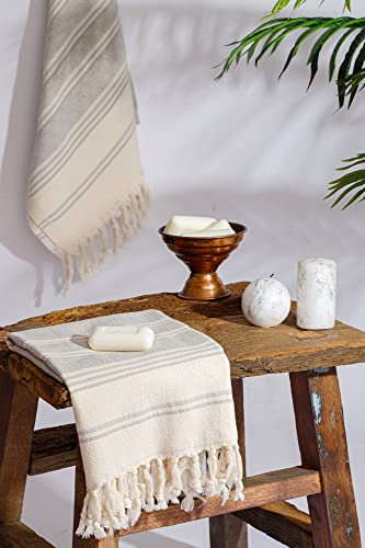 DEMMEX Certified Organic & OEKO-TEX Turkish Cotton Hand Towels - Set of 2, Quick Dry, Absorbent for Bathroom, Kitchen, Travel – Soft Diamond Weave, Prewashed, 46X92cm (Grey)