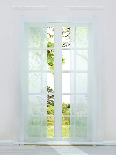 HeichkelL Schiebegardinen 2er-Set Einfarbige Flächenvorhänge Gardine Voile Halbtransparenter Schiebevorhang, Klettband und Beschwerungsstangen, Weiß, Jedes Stück BxH 57x245 cm