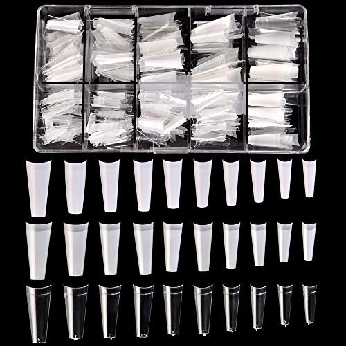 KADS Faux ongles en acrylique en forme de cercueil avec ballerine française - 10 tailles - 500 pièces avec boîte (HC76)