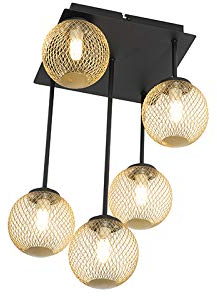 QAZQA - Landhaus I Vintage Moderne Deckenleuchte I Deckenlampe I Lampe I Leuchte schwarz mit Gold I Messingenen 5-flammig Lichtern - Athens Wire I Wohnzimmer I Schlafzimmer - Stahl Rund - LED geeignet