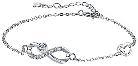 Arrebol Unendlichkeit Armband Damen 925 Sterling Silber Infinity Liebe Symbol Herz Zirkonia Armbänder Verstellbarer Charm Armband 16+4cm