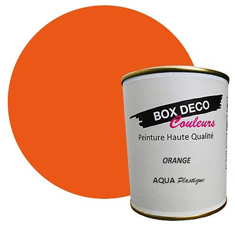 BOX DECO COLORES Pintura mueble plástico a base de laca acrílica con aspecto satinado Aqua Plástico - 750 ml, naranja