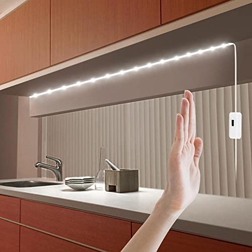 AIMENGTE USB Led Strip,LED Streifen mit Bewegungsmelder,5V Wasserdichtes Hand Sweep Motion Sensor LED band Beleuchtung Perfekt für Küche, unter Schrank,Treppe (Weiß, 1M)
