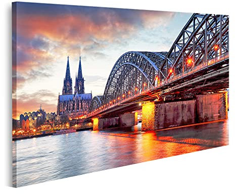islandburner Bild auf Leinwand Kölner Dom Hohenzollern Brücke Sonnenuntergang Nacht Bilder Wandbilder Poster