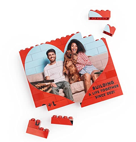 Wanapix | Mattoncini da Costruzione con Foto e Testo | Puzzle Block Personalizzato | Classic Scatola Mattoncini Compatibili con Le Principali Marche | 49 Pezzi (Rosso)
