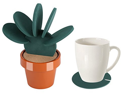 Cactus Coasters 6pcs/Set Cup Coasters Round Cactus Coaster Tree Novelty Potted Cactus Cup Pad Mat Cactus Coasters Set Heat Insulation Coasters Table Desktop Decoration