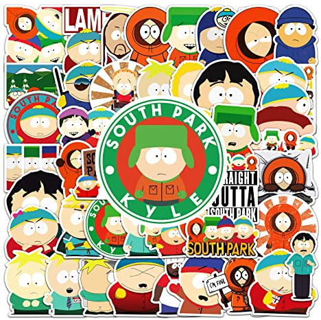 South Park Aufkleber 50 Stück Vinyl Cartoon Animation Aufkleber für Laptop Waterbottle Fahrrad Scrapbook Skateboard Gitarre Travel Gepäck Auto Motorrad,Party Geschenk für Kinder Teens Erwachsene