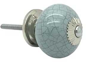 G Decor Grey & White Ceramic Door Knobs Cupboard Drawer Door Handles Vintage Shabby Chic, Cupboard Pull Handles (Grey Crackle)