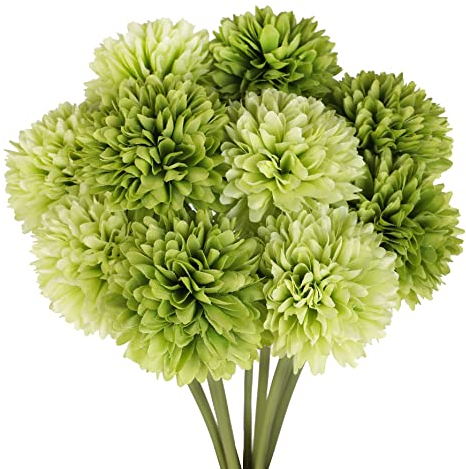 Louiesya Grüne künstliche Blumen, 20 Stück, künstliche Seidenblumen, Chrysanthemen, Kugel, Hortensien, Brautstrauß für Zuhause, Garten, Party, Hochzeitsdekoration