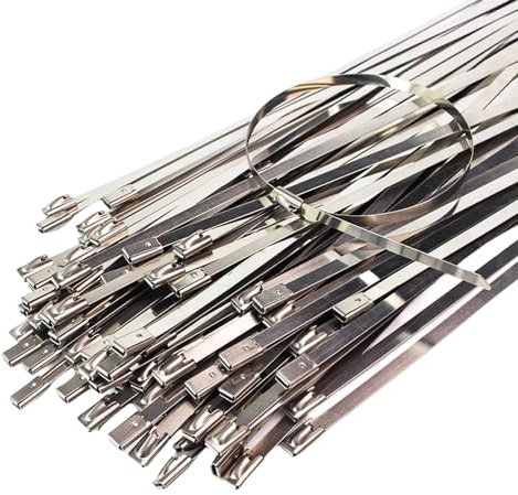 15 cm Metall-Kabelbinder, 304 Edelstahl-Kabelbinder, strapazierfähig, selbstsichernde Kabelbinder mit 136 kg Zugfestigkeit, Auspuffwickel-Kabelbinder für drinnen und draußen, 150 Stück