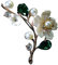 Broche bijou Fleur Blanche, Cristal Vert et Perles nacrées.