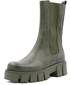 QUEEN HELENA Stivali Chelsea con Plateau Stivaletti Platform Casual Donna X27-182 (Verde, Numeric_37)