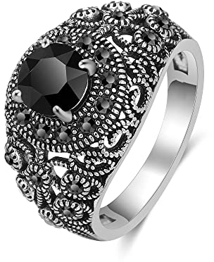 Aprilery Schwarze Retro-Markasit-Ringe für Frauen, modische Cocktail-Statement-Ringe, Kostüm, Vintage-Kristall, große Onyx-Stein-Ringe, Schmuck für Frauen, Geschenke für Thanksgiving, Weihnachten (9)